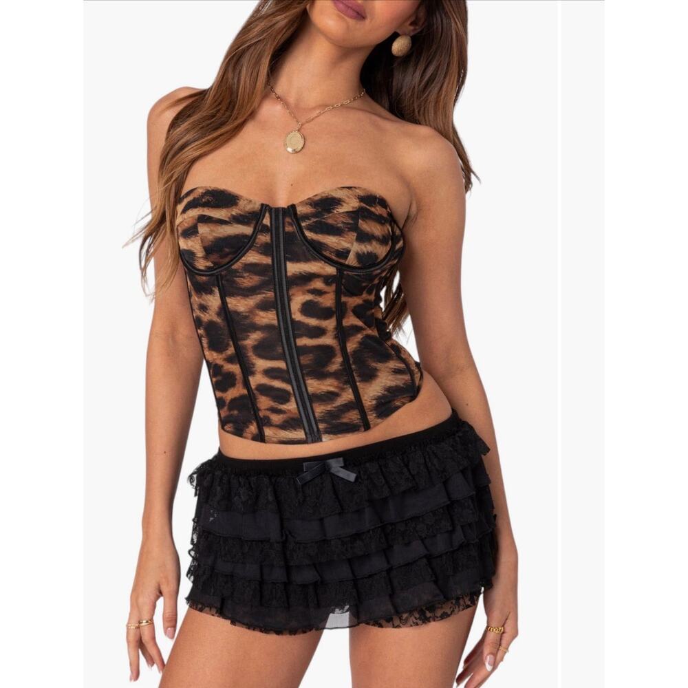 NWT Edikted Lenox Leopard Print Mesh Corset Top XS